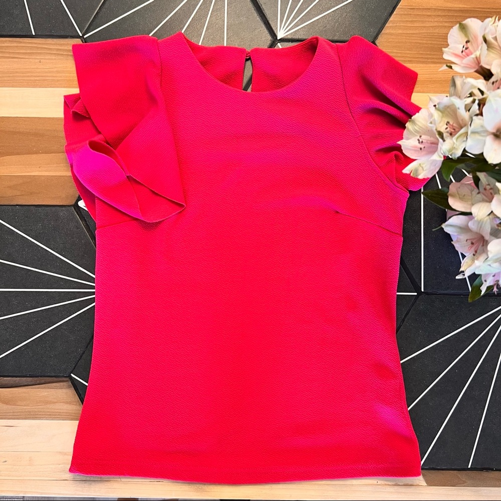 Hot Pink Ruffle-Sleeve Top | Size XS - Picture 1 of 5